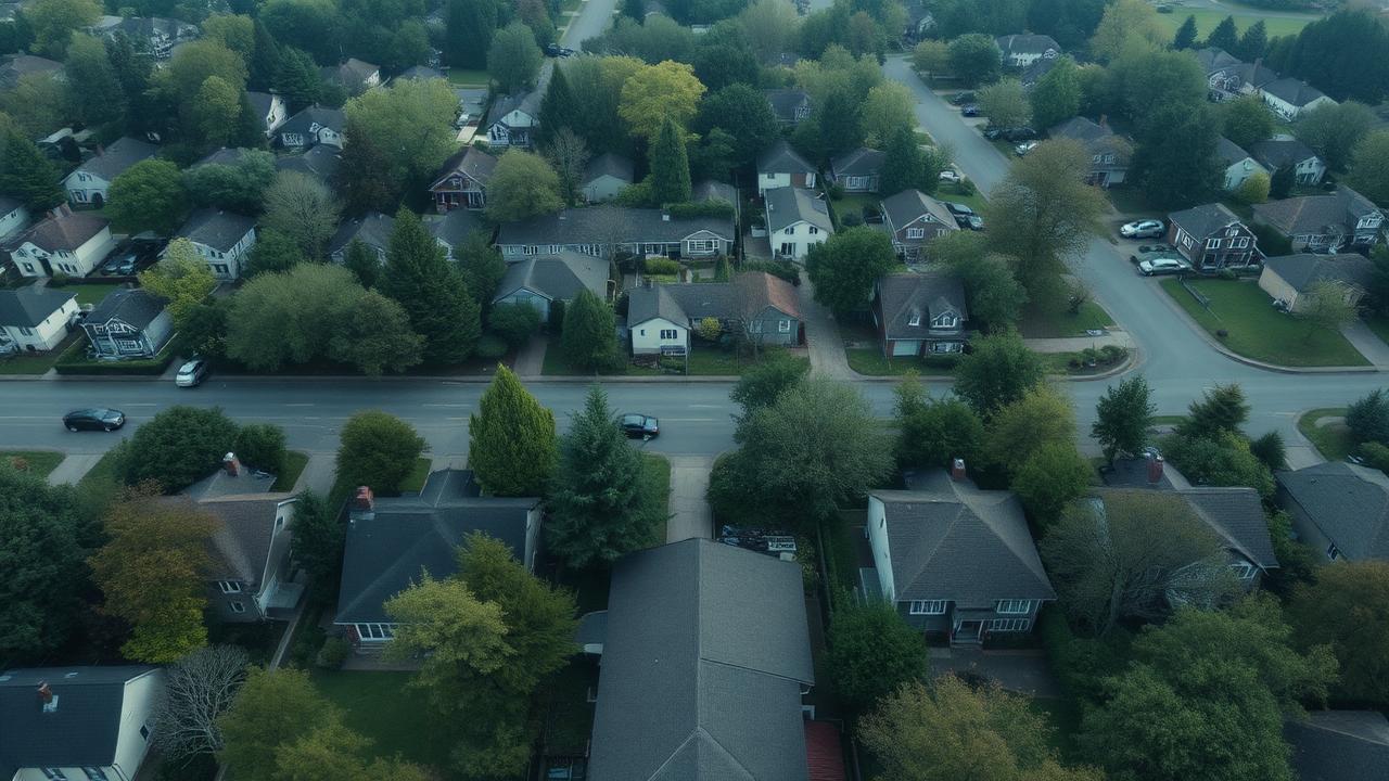Aerial view of a residential neighborhood